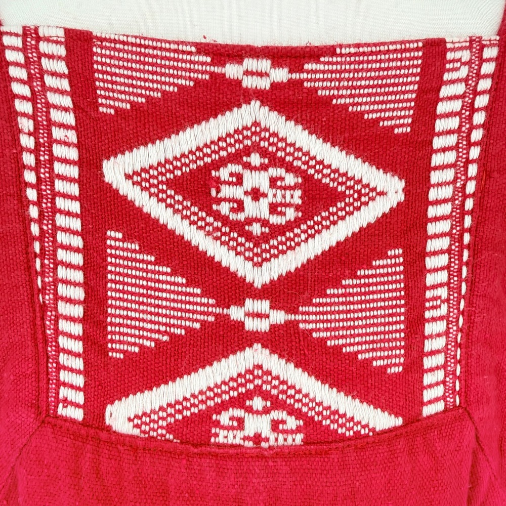 Irene Herbert's VTG 70s Red Cotton Embroidered Boho Midi Dress Square Neck Large - Picture 6 of 8